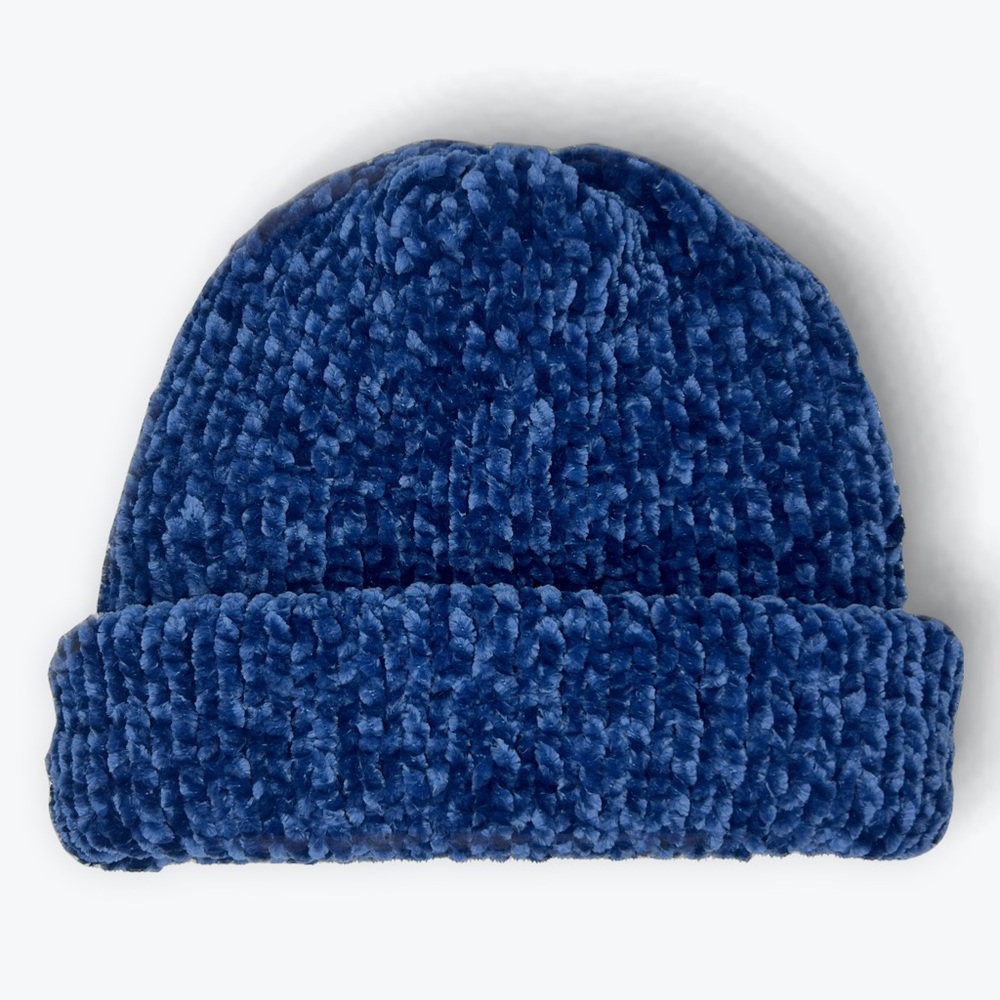 Handmade Super Soft Velvet Knit Beanie Handcrafted Hat Navy - Picture 10 of 11